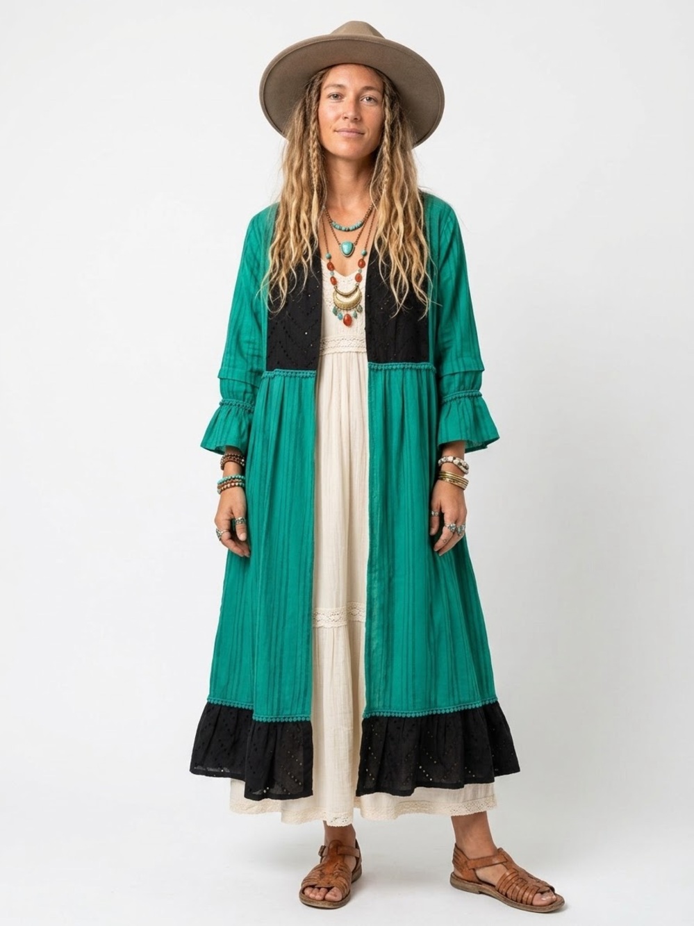 Boho Goblincore Eyelet Duster Forestcore Earthy Ren Fair Hobbit Boho Poet Sleeve